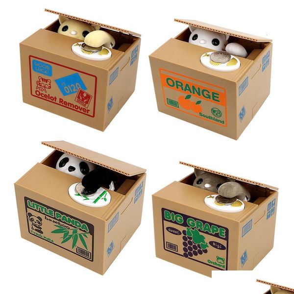 Caixas de armazenamento caixas de armazenamento caixas zk30 acasalado panda catdog roubar moeda banco caixa de poupança de dinheiro eletrônico cofrinhos crianças presente casa dhyb9