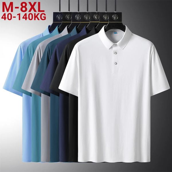 Plus size 8xl verão respirável sólido polo camisa masculina manga curta roupas esportivas de refrigeração náilon secagem rápida magro ajuste camisas de golfe 240226