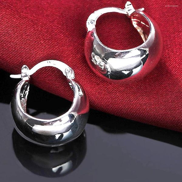 Orecchini a cerchio in argento sterling 925 tondo liscio per le donne piccolo dormiente festa di nozze gioielli di moda regalo di Natale