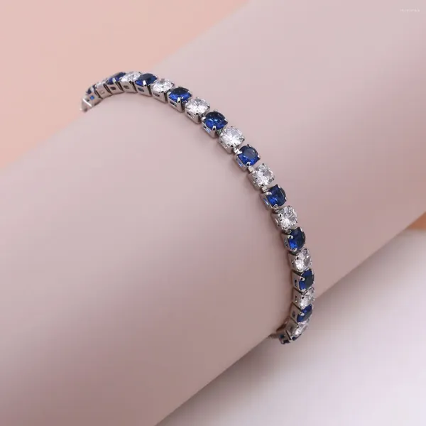 Link pulseiras branco azul zircônia cúbica tênis pulseira ajustável push pull para homens mulheres jóias encantadoras