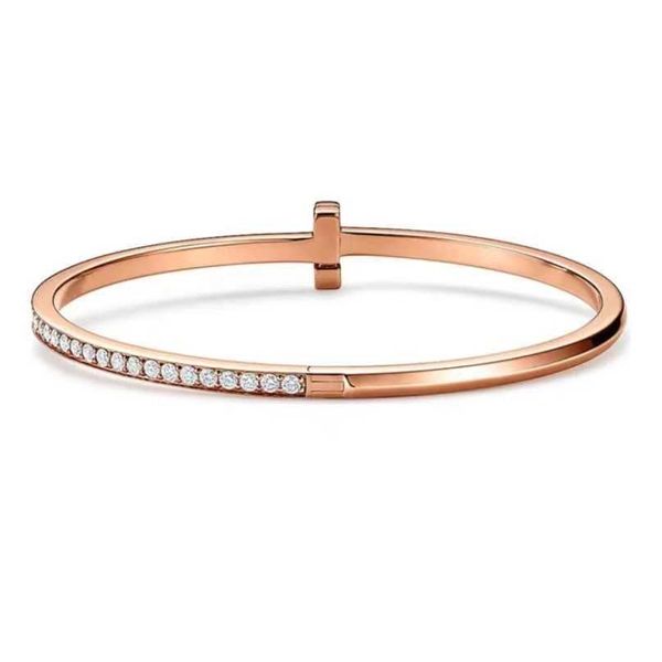 Hot Yiyang Qianxi mesmo estilo tiffay T1 pulseira semi diamante v ouro s925 prata esterlina 18 K versão alta estreito brilhante K24K