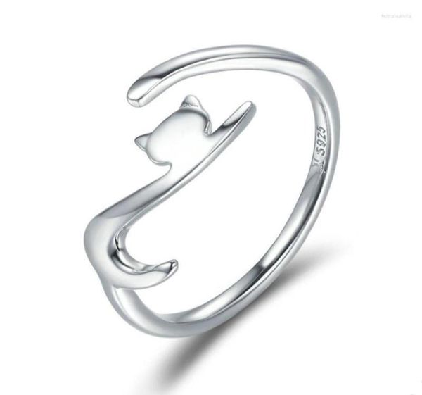 Alyans Onequarter 925 Sterling Gümüş Yapışkan Kedi Uzun kuyruk parmak yüzüğü Kadınlar Ayarlanabilir Nişan Yaratıcı Takı 205457019