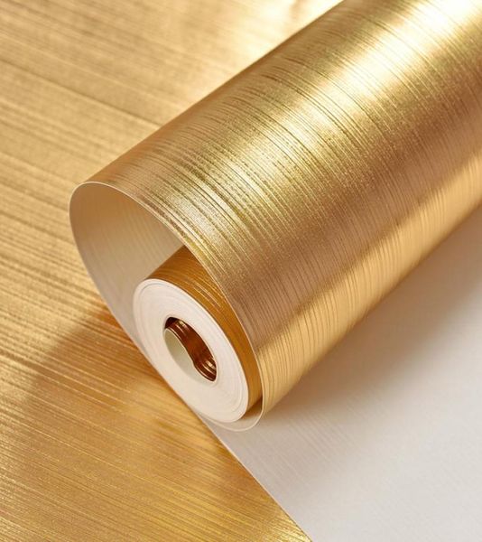 Luxo folha de ouro papel de parede pvc à prova dwaterproof água engrossar em relevo moderno listrado xadrez texturizado sala estar decor9396597