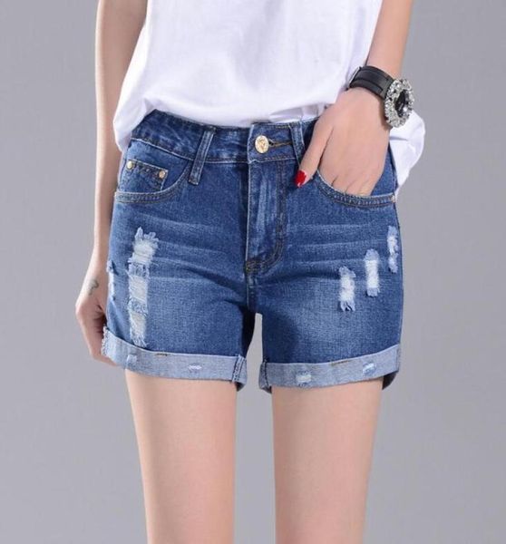 Più nuovo arrivo Estate Women039s Jeans shorts in denim da donna pantaloni dritti con risvolto con foro scoppiato JW052 Womens Jean3537711