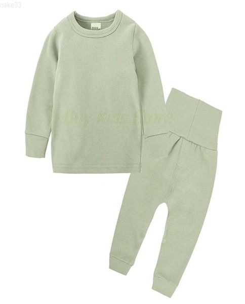 Set pigiama verde avocado Set intimo per bambini Maglietta a maniche lunghe e pantaloni Antumn Spring Baby Boy Girl Set di abbigliamento solido Abbigliamento da notte J2209090265