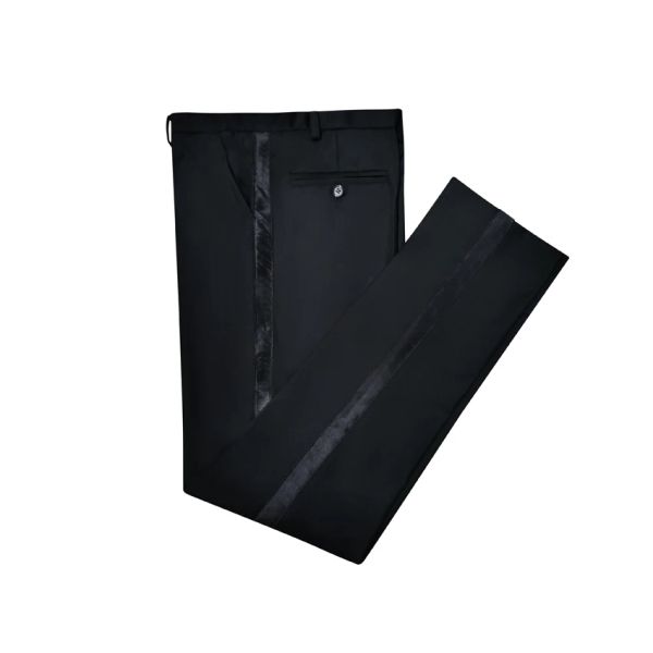 Calça o terno de venda quente calça preta borda de terno calça calças pretas de cetim preto calças de calças de smoking preto de 1 peça