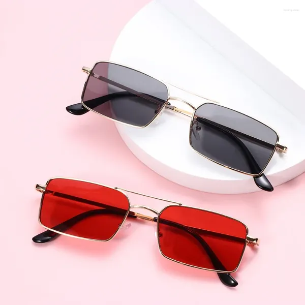 Güneş Gözlüğü 1 PC Unisex Dikdörtgen Okyanus Lens Şeker Renkleri Retro Klasik Moda Küçük Metal Gözlük Vintage Gözlükleri