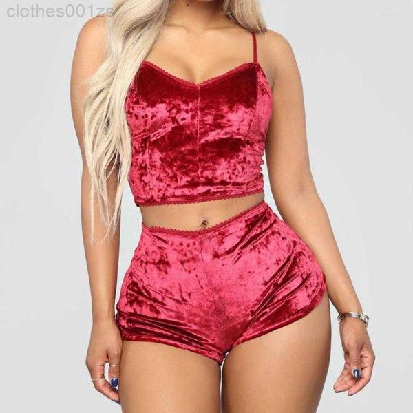 Kadın Skulay pijamaları Set Kadınlar Seksi Pembe Kırmızı İpek Satin Velvet Pijamas Uyku Giyim Robe Nightwear Lingerie PJ Setsf8n3