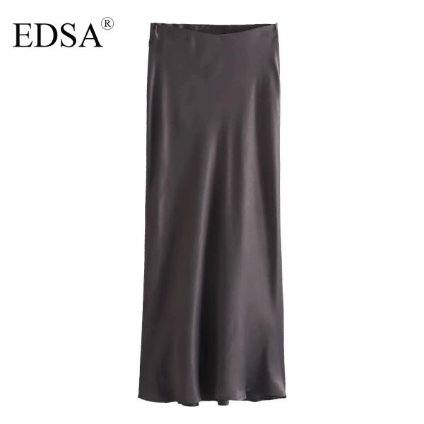 Skirt Edsa Women Fashion Grey Scuro Grigio Midi Midi Gonna in alto elastico Bodycon Gonnetta femminile Streetwear