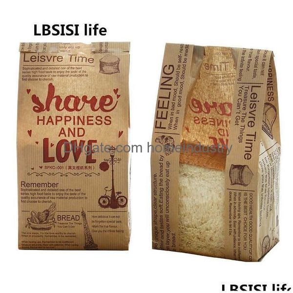 Presente Envoltório Lbsisi Vida Kraft Pão Saco De Papel Com Janela Evite Óleo Amor Torrada Baking Takeaway Food Hand Made Pacote Sacos 210724 Drop D DHTFK