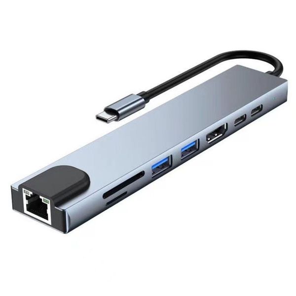 USB-концентраторы Usb-концентратор Mtiport Адаптер Док-станция для ноутбука с подачей питания 4K, 30 Гц, 100 Вт Ethernet 3.0 Tf/Sd Card Reader 1 фут Usb-C Fo Dhpfg