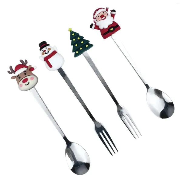 Conjuntos de louça 4 pcs Natal colheres de café garfos conjunto sobremesa jantar talheres para casa de casamento frutas açúcar casa