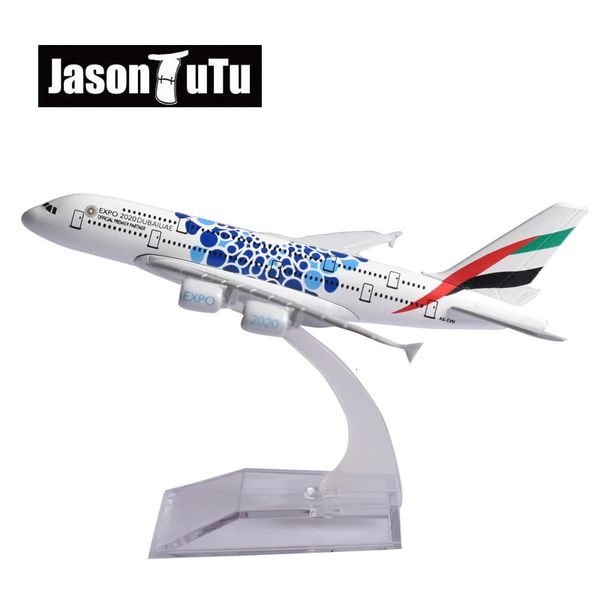 JASON TUTU Emirates Airbus A380 Aeronave Diecast Metal 1400 Escala Miniatura Avião Modelo Aviões Drop 240307