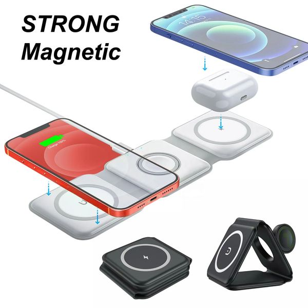 Katlanabilir 3 arada 1 Manyetik Kablosuz Şarj Cihazı Pedi iPhone 14 13 15 12 Pro Max AirPods Iwatch Hızlı Kablosuz Şarj Dock İstasyonu Cep Telefonu Şarj Cihazı