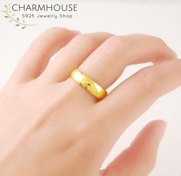 Anéis de casamento Charmhouse Cor Dourada para Mulheres Banda Pure GP Rodada Anel de Dedo Tamanho 678 Moda Jóias Anillo Bague Gift6641165