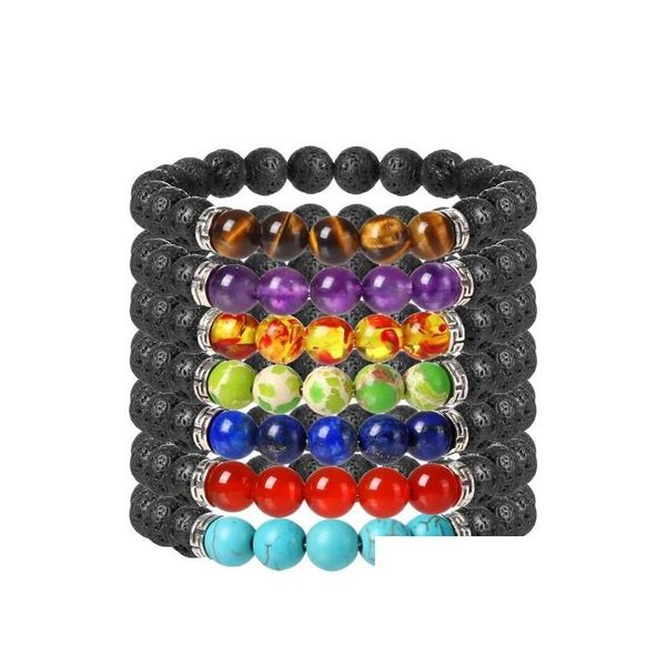 Perline Jln Power Beads Bracciale di energia vulcanica 8 mm Pietra lavica nera Roccia con braccialetti accessori Tibet per uomo Gioielli Drop Deliver Dhx1S