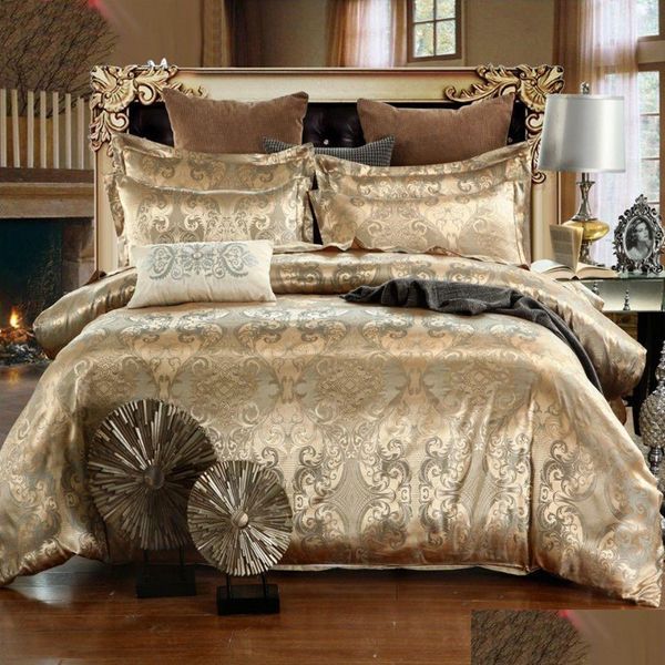 Set di biancheria da letto Set jacquard di lusso Piumino king size Trapunta matrimoniale Trapunta letto Oro di alta qualità per consegna di consegna pubblicitaria Dhw3L