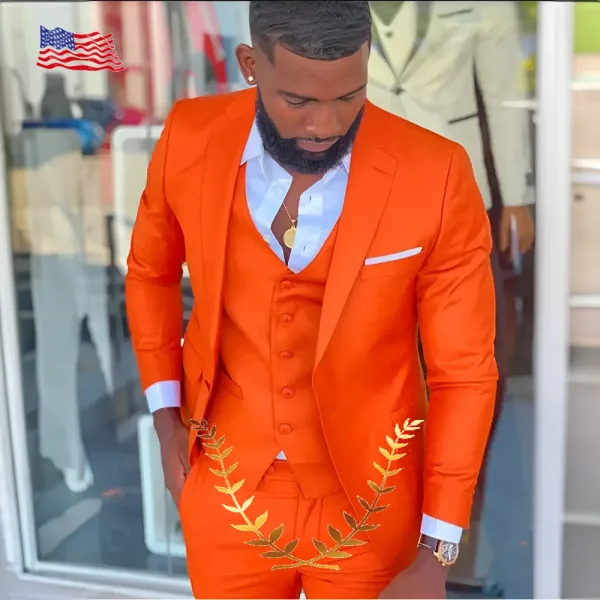 Anzüge orange eleganter Männer Anzug Kostüm Homme Hochzeitskleid Tuxedos Terno Maskulino Schlanker Fit Bräutigam Prom Party Blazer 3 PCs