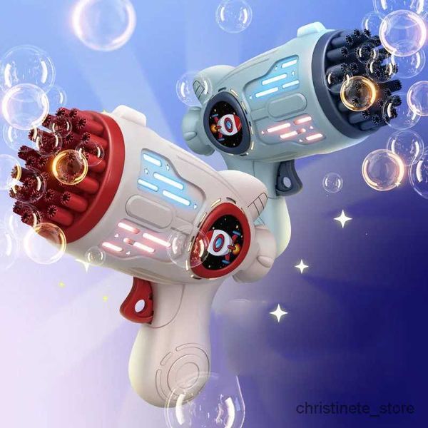 Giochi con la sabbia Giochi d'acqua Divertimento con pistola a bolle Giocattoli elettrici automatici con sapone a razzo Boom Bubbles Maker per regali portatili per bambini all'aperto Giocattolo per feste di nozze con luce a LED