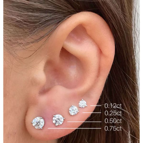 Tianyu Amerikan Kore Tası Mücevherler HPHT Mens Laboratuvarı Yuvarlak Diamond 14K Katı Beyaz Altın Saplama Küpeleri Kadınlar İçin