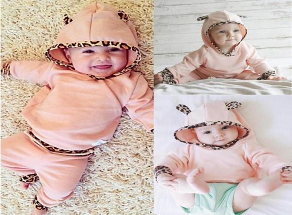 Kleidung Sets Nette Rosa Baby Mädchen Kleidung Geboren Infant Bebek Mit Kapuze Sweatshirt Tops Hosen Leopard 2 stücke Outfits Trainingsanzug Kinder set1431259