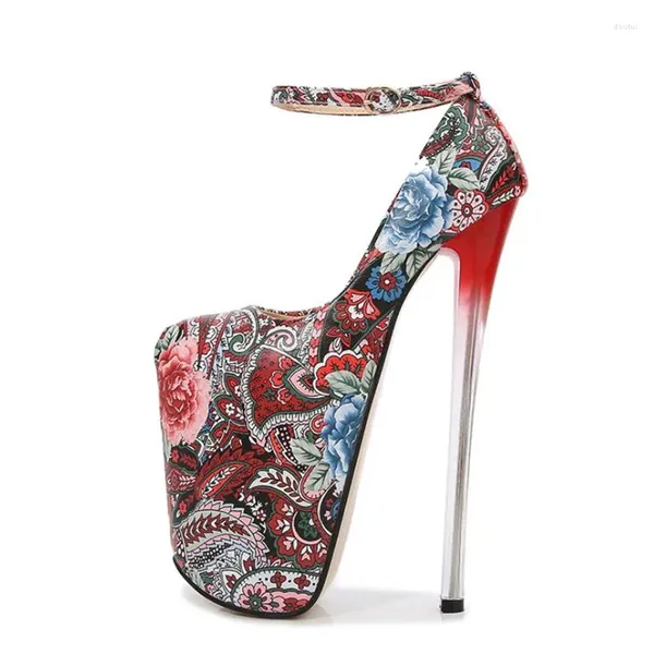 Женские модельные туфли на тонком каблуке 22 см, женские банкетные сексуальные туфли высокого качества с цветочным принтом, женские туфли высокого качества с круглой головкой, модный показ, размеры 34-46, 47