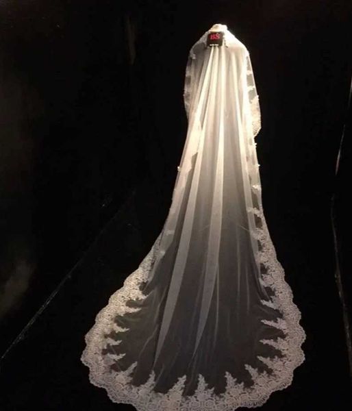 Hijab Velo da sposa a 1 livello con pettine Bordo pieno in pizzo Mantiglia floreale smerlato Veli da sposa eleganti Bianco Avorio Cus 300 cm