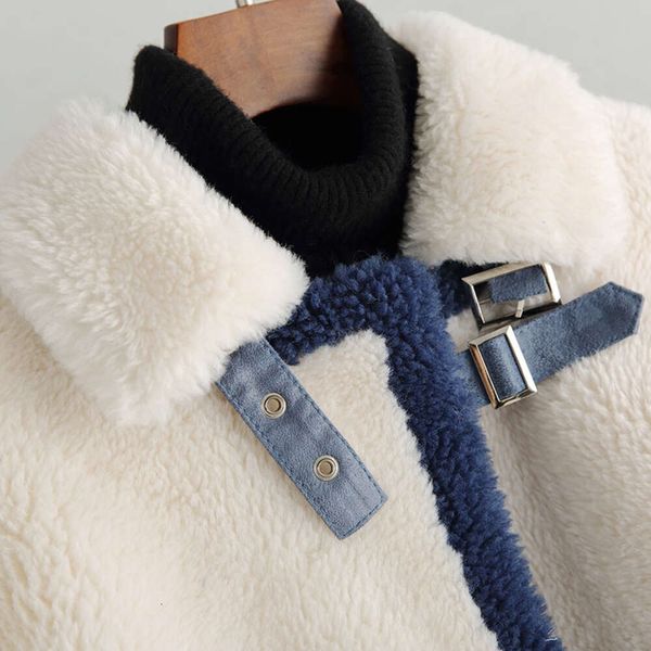 2023 temporada de inverno novo grão cashmere pele integrada feminino comprimento médio corte ovelha casaco de lã 360083