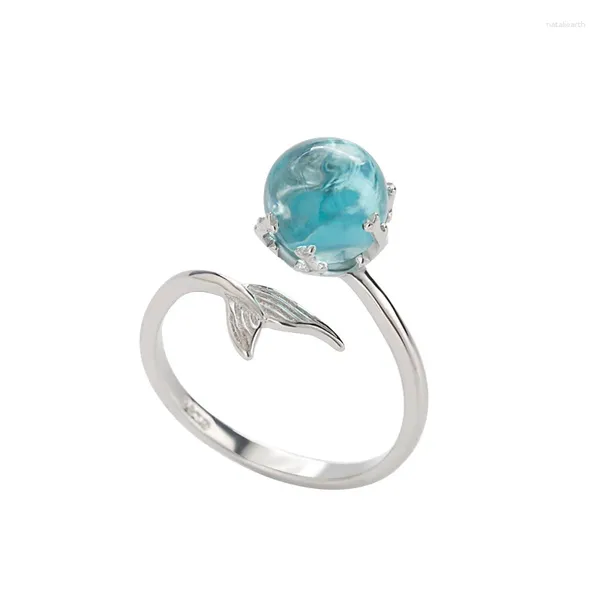 Com pedras laterais QCOOLJLY personalidade design sereia espuma cristal anel ajustável para mulheres casamento noivado chapeamento de prata joias de dedo