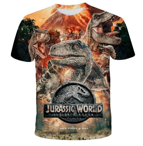 2020 Jurassic World Fallen Kingdom Cool Dinosaur Head 3D Print Camiseta Meninos e meninas Hiphop Tee Camiseta Boy Color Clothes Drop K713997506