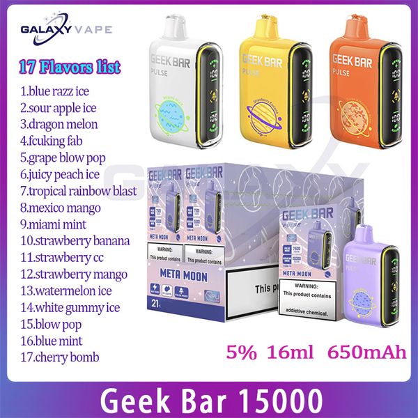 100% Geek Bar primario 15000 Puff E Sigaretta 650mAh Batteria ricaricabile Pod preriempito da 16 ml 17 gusti Sbuffi Vape monouso Kit 15k