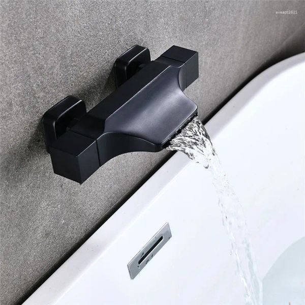 Rubinetti per lavandino del bagno Vasca da bagno Rubinetto per vasca a cascata Stile Bianco / Nero / Oro Ottone Doppie maniglie Miscelatore a parete con controllo