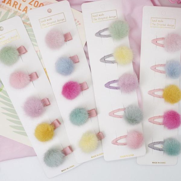 5 pezzi belle ragazze pompon forcine con piccola pelliccia morbida mini palla pinza palla di pelo pom fermagli per capelli accessori per capelli per bambini 1010 X22967181