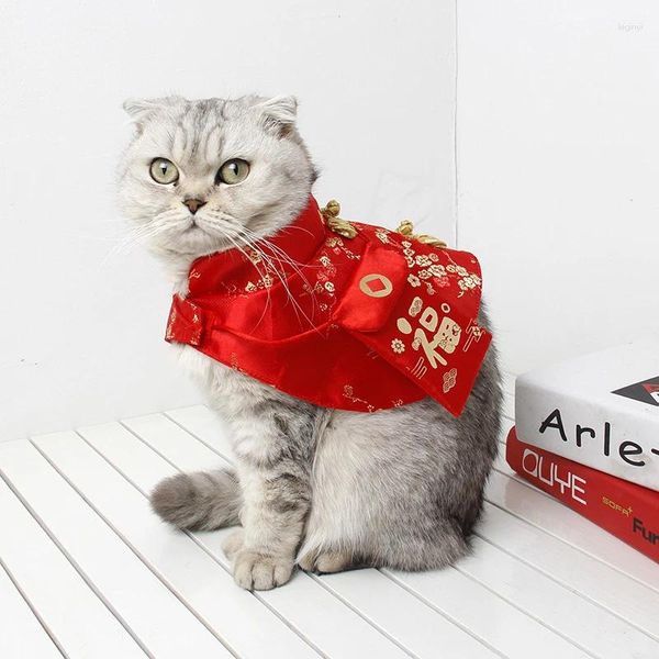 Trajes de gato cão de estimação estilo chinês roupas primavera festival capa pescoço envelope vermelho ano de natal colarinho gravata traje produtos