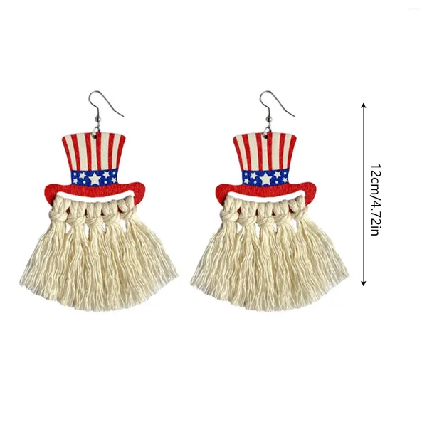 Brincos Boho Tassel Vermelho Branco Azul EUA Dia da Independência para Mulheres Chapéu de Bandeira de Madeira Feito à Mão Presentes Impressos