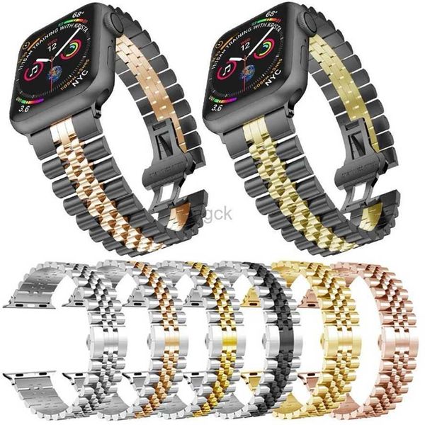 Bänder Watch Smart Straps Fünf Perlen -Link -Armband Armband Edelstahl Uhrenbandbandband Butterfly Fold Clasp für Uhr Serie 2 3 4 5 6 7 8 Se Ultra iWatch 240308