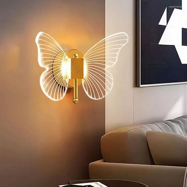 Wandleuchte Innen Schmetterling Led Luxus Goldener Hintergrund Treppe Nachttischlampe Restaurant Büro Café Bekleidungsgeschäft Wandleuchte