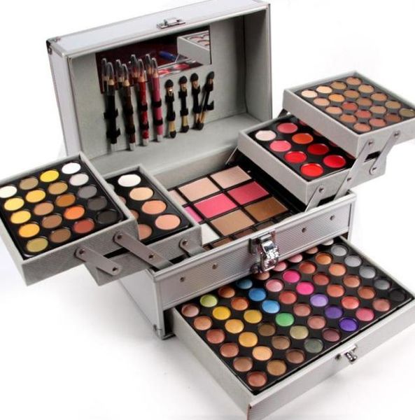 Set completo di set per trucco professionale Miss Rose in alluminio tre strati glitter ombretto lucidalabbra blush per trucco Train Cases2826898