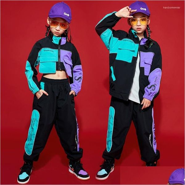 Abbigliamento da palcoscenico Bambini Danza jazz Costumi hip-hop Ragazze Giacca corta Ombelico Top Pantaloni da strada Performance Abbigliamento moda per bambini Drop Dhi4F