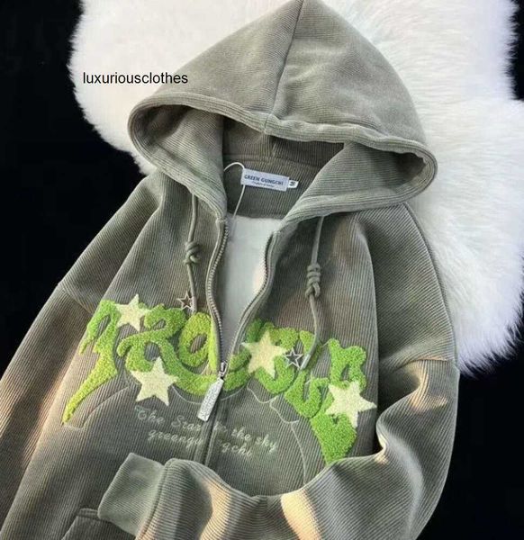 Erkek Hoodies Sweatshirts Erkek Mektubu Nakış Kapüşonlu Kazak Kadınlar Gevşek Retro Fermuarı Uzun Soylu Ceket Harajuku Sıradan Tatlı Rüzgar Çift