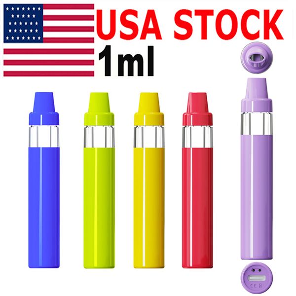 ABD Stock 1.0ml Tek Kullanımlık Vape Kalem Kalın Yağ Boş E-sigara Pod Şarj Edilebilir 400mAh Pil Kalemler 5 Renk Buharlaştırıcı Köklü Postasız Seramik Bobin Kurşun Ücretsiz Arabalar