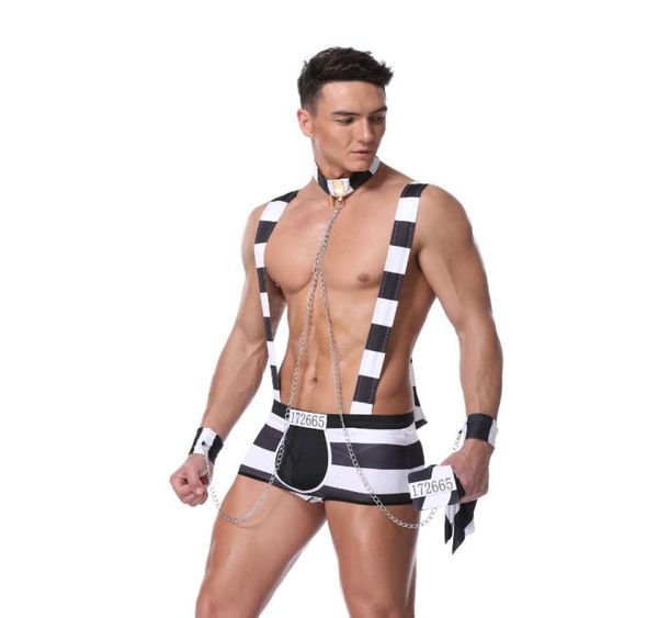 Mens Role Play Costumes Outfit Erótico Sexy Prisioneiro Cosplay Fantasia Homens Traje de Halloween Uniformes Bras Sets4330216