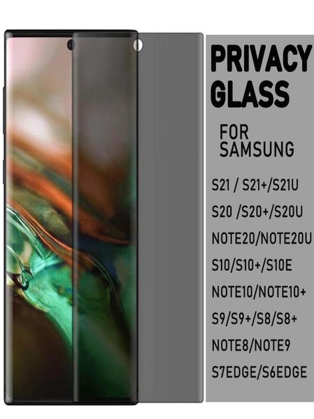 Proteggi schermo in vetro temperato con bordo curvo 5D Privacy per Samsung Galaxy s22 S21 S20 NOTE20 Ultra S10 S9 S8 Note10 Plus Note8 not7528304