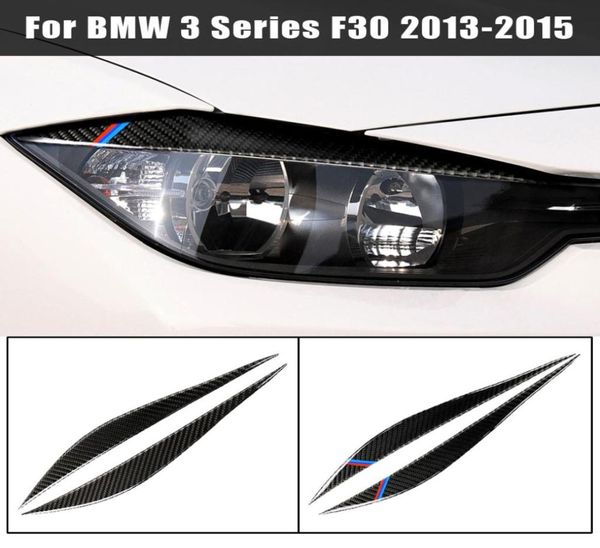 Decoração de fibra de carbono faróis sobrancelhas pálpebras guarnição capa para bmw f30 20132018 3 séries acessórios luz do carro stickers3010974