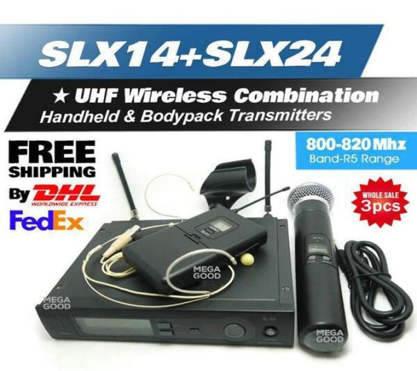 Sistema de microfone sem fio duplo SLX24 SLX14 BETA58 canais uhf Freqüências Microfones sem fio Bodypack Transmissor portátil 3pcs7584384