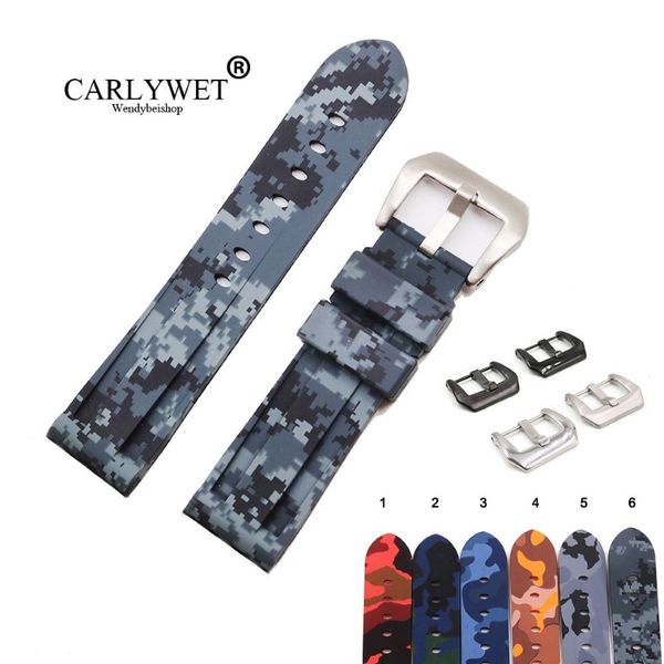 Carlywet 24mm Yüksek Kaliteli Kamufla Renkli Su Geçirmez Silikon Kauçuk Yedek Bant Strap Band Loops323T