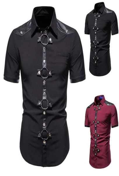 Verão dos homens personalidade camisas de manga longa estilo goth rebite camisa de carga fino ajuste festa cantor palco streetwear roupas masculinas men04097030