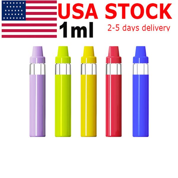 USA STOCK 1ml Vape Pen Grosso Óleo Vazio Descartável E-cigarro Pod Recarregável 400mAh Bateria Vaporizador Stemless Postless Cerâmica Bobina Sem Chumbo Snap em Canetas Redondas