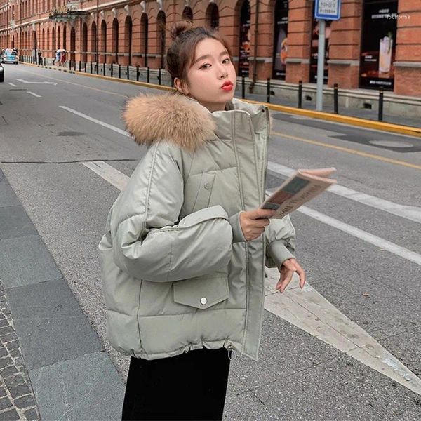 Trench da donna invernale in cotone imbottito in pelliccia Parka con cappuccio grande colletto piumino da donna spesso caldo Parka capispalla femminile