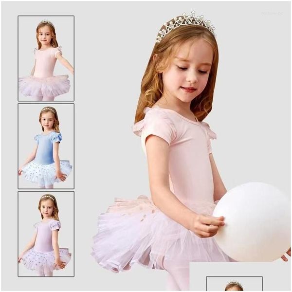 Abbigliamento da palcoscenico Vestito da balletto per ragazze Gonna da allenamento per bambini Costume per bambini Body per ginnastica Tutu Abiti da danza classica Manica corta Dhwqc